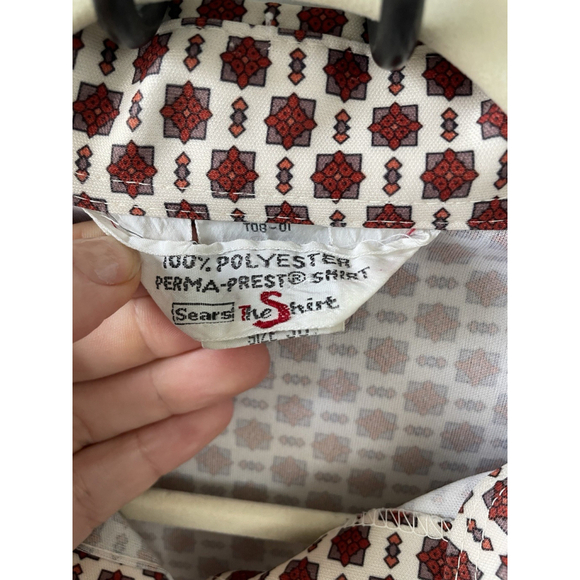 Vintage Sears The Shirt PermaPress Polyester Patterned Button Up Shirt Size 38 - Picture 7 of 7